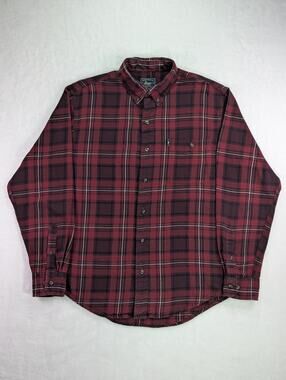 G.H. Bass & Co Fireside Madras Flannel Button Up Shirt Men's Medium Red Vintage